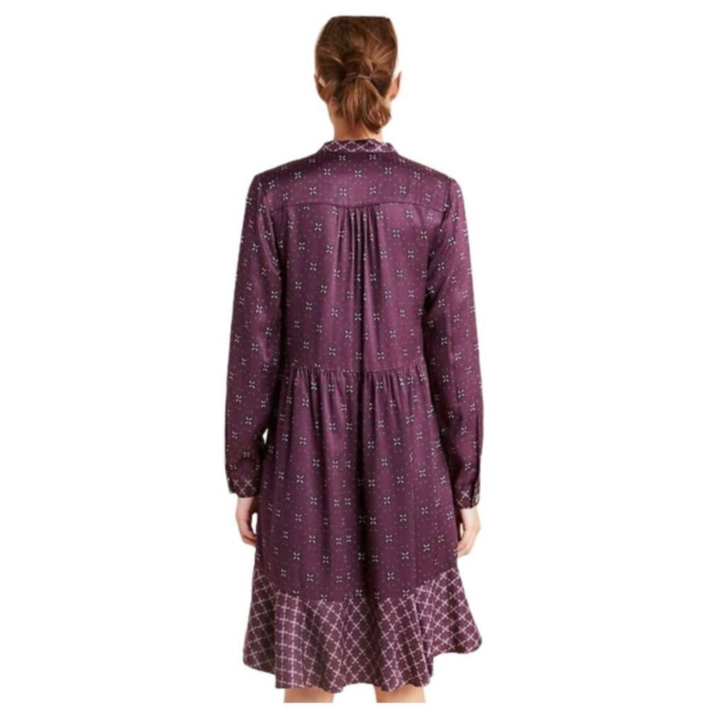 ANTHROPOLOGIE Burgundy Shirt Dress Maeve Gillian Abstract Tunic Flounce Medium - Picture 4 of 8
